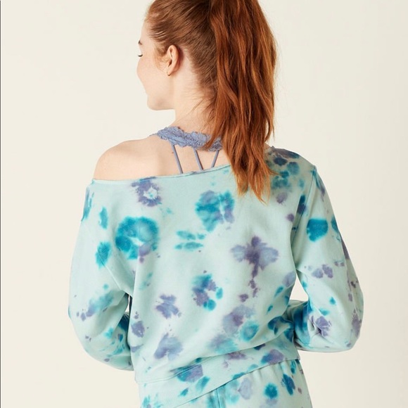 XXL NEW VICTORIA’S SECRET PINK TYE DYE OFF THE SHOULDER SWEATSHIRT - Picture 4 of 5